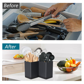 Suli triangular-design utensil holder fits into tight corners for extra counter space.