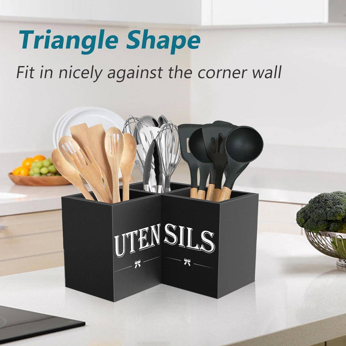 Suli vintage-inspired decor blends with kitchen styles while organizing utensils.