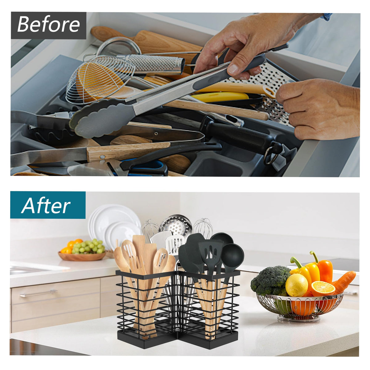 Suli wall-mount utensil holder frees counter space in compact kitchens