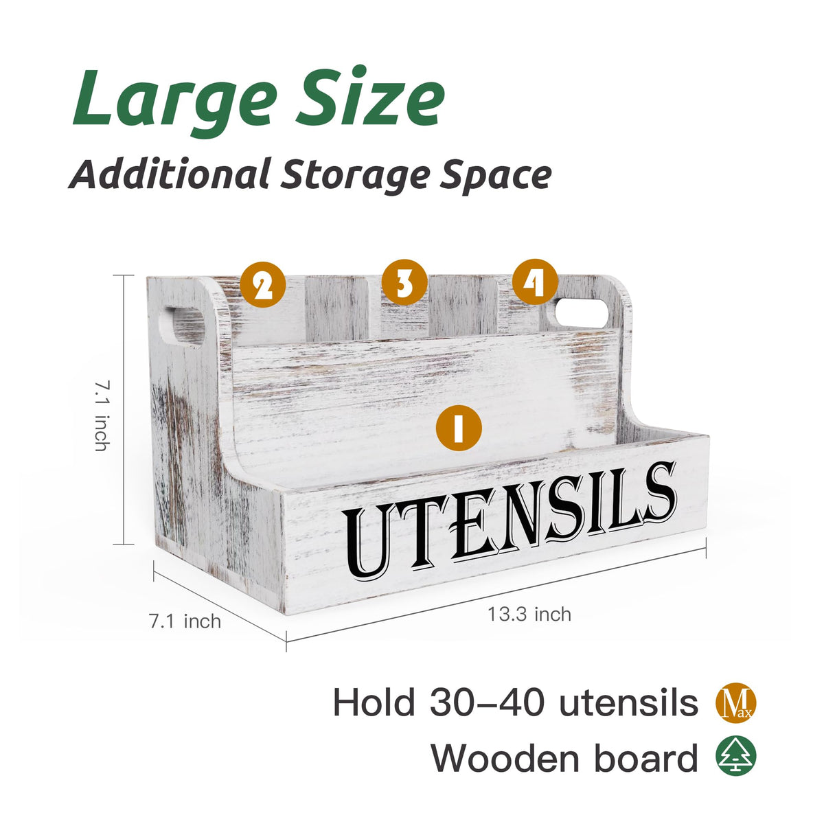 Suli white wooden organizer on countertop showcases farmhouse style