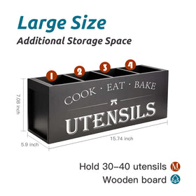 Suli wooden utensil organizer showing four compartments for tidy counter storage