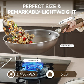 SUMEIGUAN 13-inch wok's spacious design cooks 3–6 servings at once.