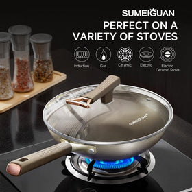 SUMEIGUAN titanium wok lid glass provides clear monitoring while sealing flavors.