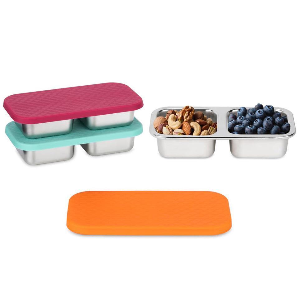 SUMERX 3-pack stainless steel snack containers with lids for durable, reusable storage.