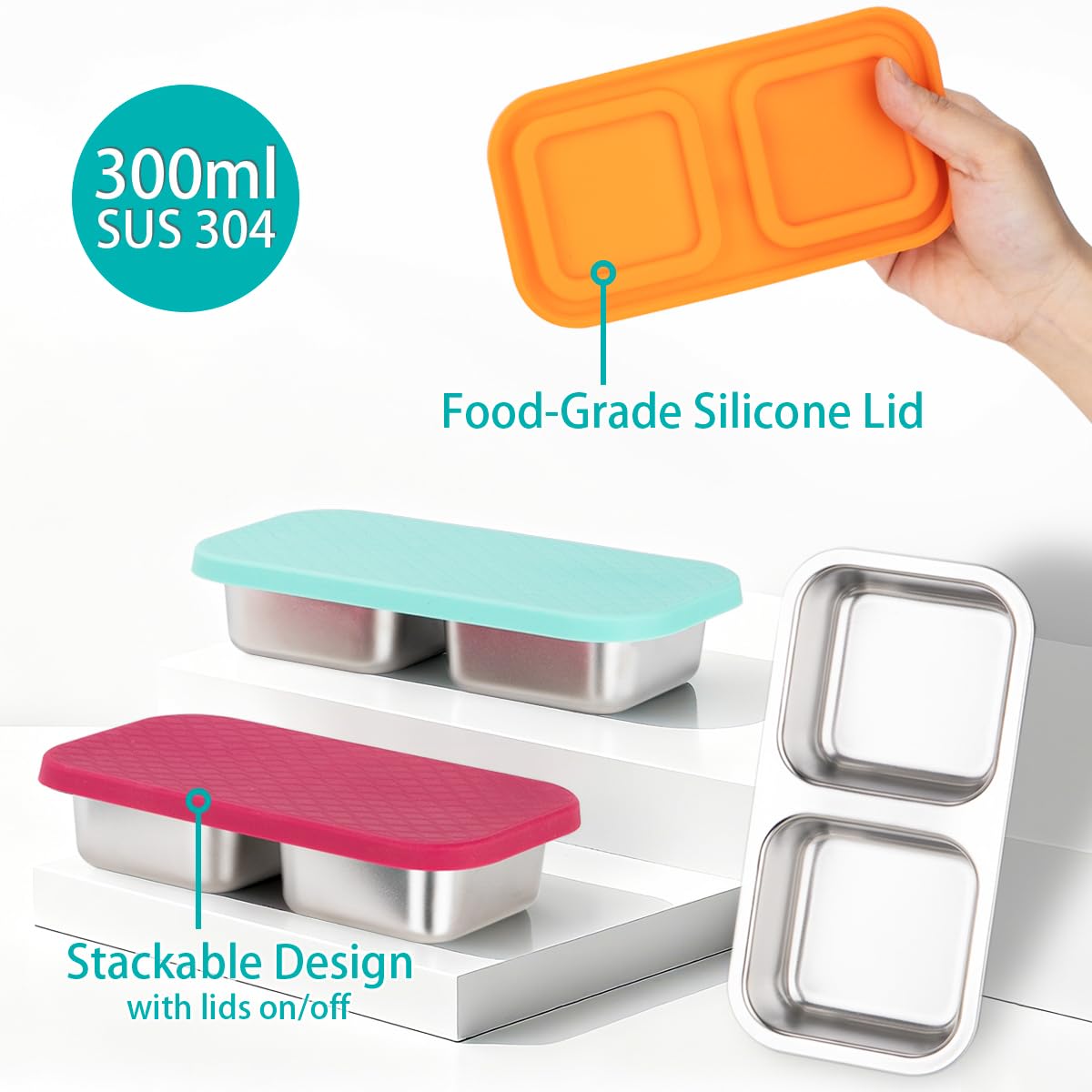 SUMERX double-compartment leakproof snack box keeps foods separate during travel.
