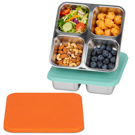 SUMERX snack box with four compartments in orange and blue for organized portion control.