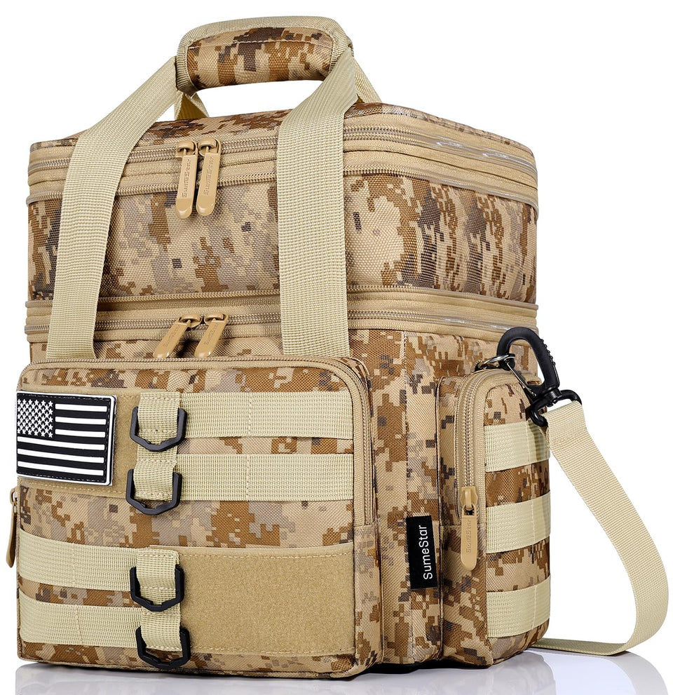 SumeStar tactical lunch box camo front view for rugged outdoor meals.