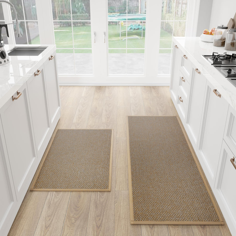 SUMLANS kitchen mat with absorbent surface catches spills and guards floors.