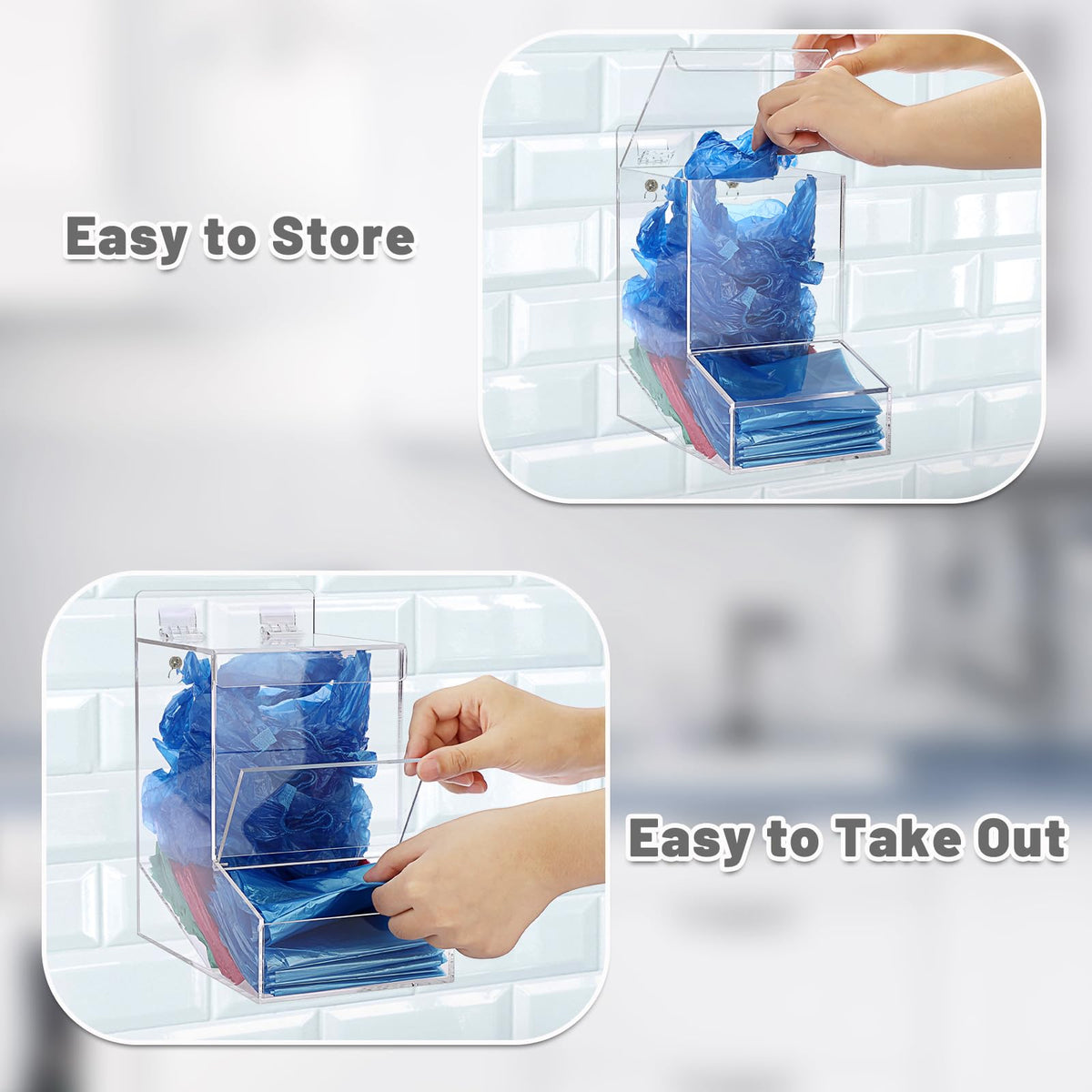Sumnacon wall-mounted acrylic dispenser saves counter space.