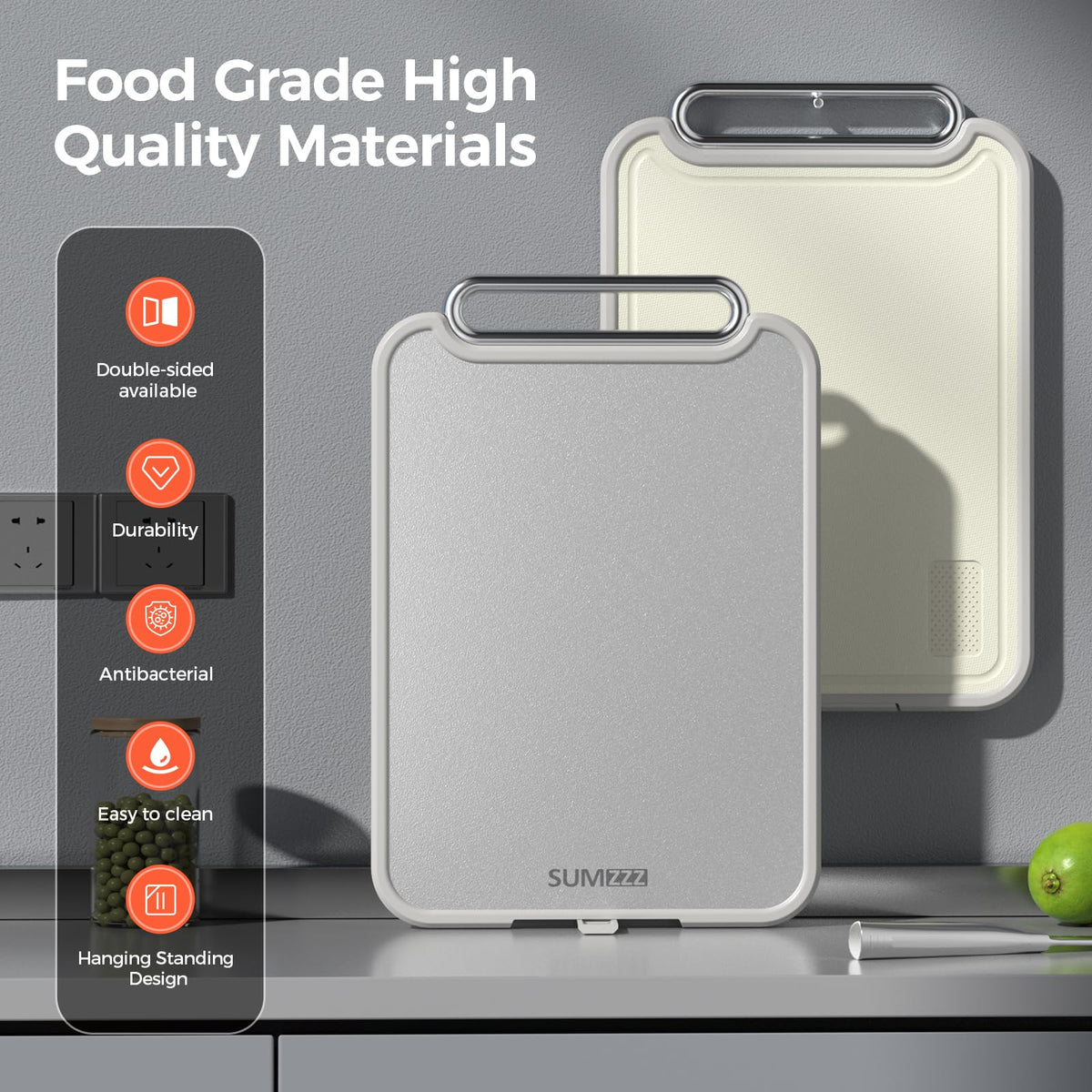 Sumzzz 2-in-1 cutting board shows integrated juice groove for liquids