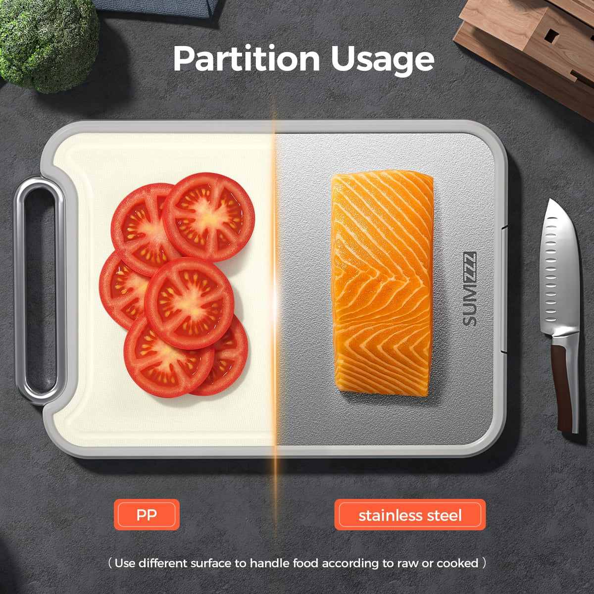 Sumzzz 2-in-1 cutting board has a non-slip base for stability