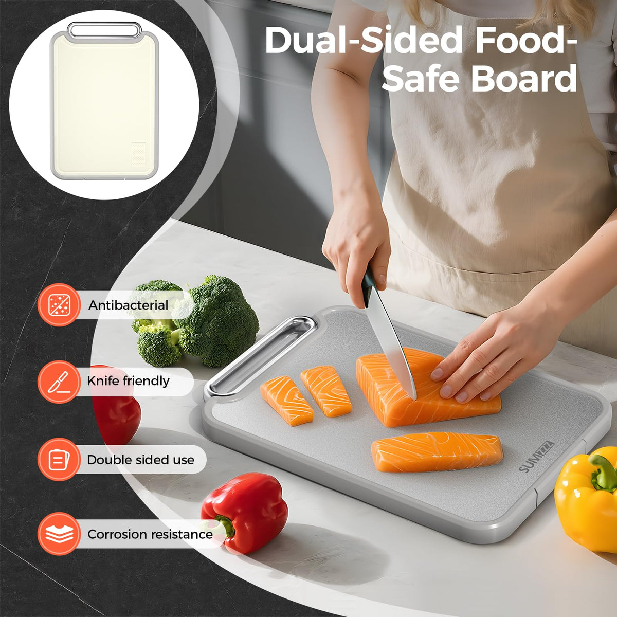 Sumzzz garlic and ginger grinding area speeds up meal prep.