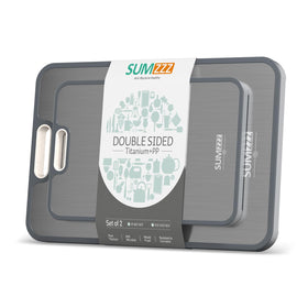 Sumzzz titanium cutting board two-sided for versatile prep and lasting durability.