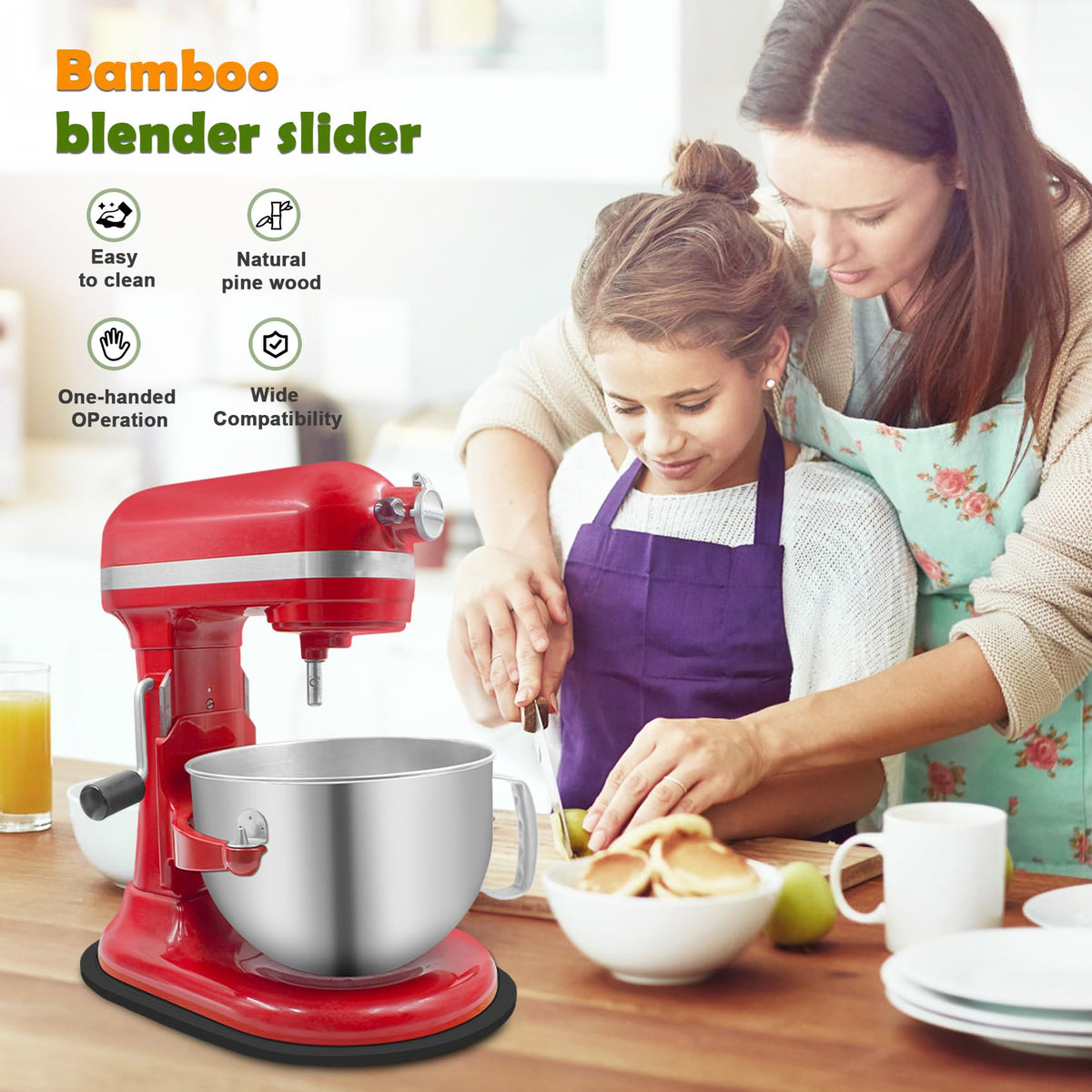 Sun3drucker bamboo mixer slider fits KitchenAid 5-8 Qt bowl lift.