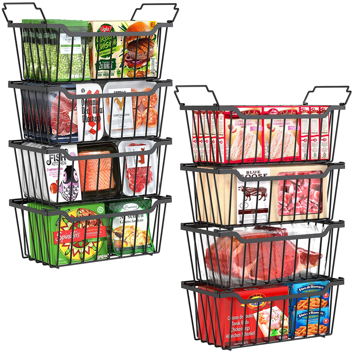 SUNALLY freezer bins demonstrate stackable design for organized deep freezer storage