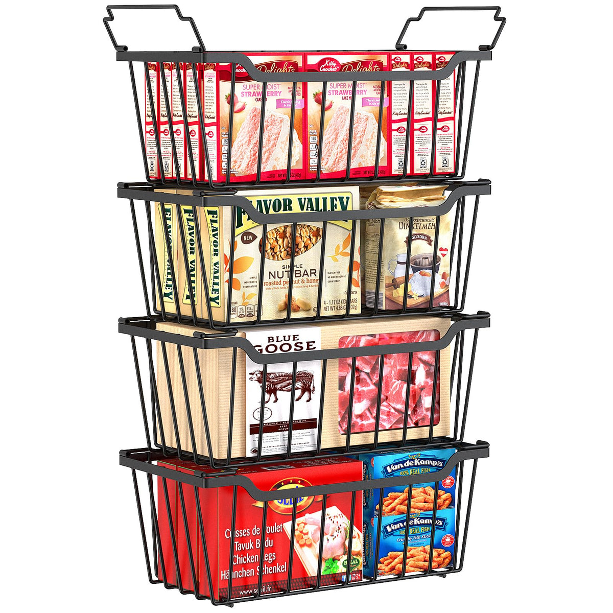 SUNALLY freezer organizer bins, 4-pack, stackable for quick access