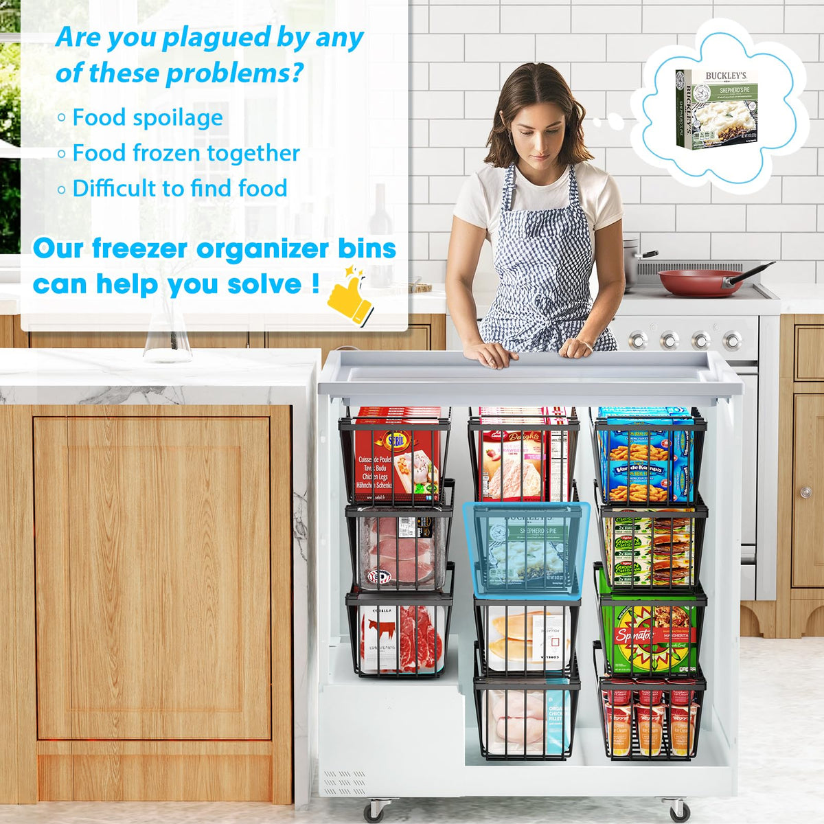 SUNALLY storage baskets designed for freezer use to hold vegetables and meats