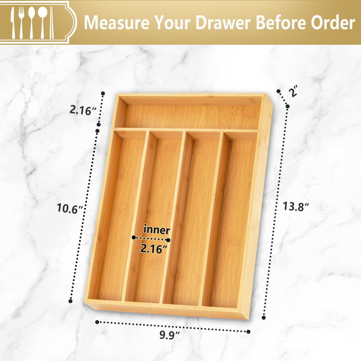SUNBREATH bamboo drawer organizer showcasing sturdy construction and non-slip feet.