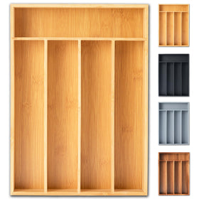 SUNBREATH silverware organizer in a 10-inch drawer with five compartments.
