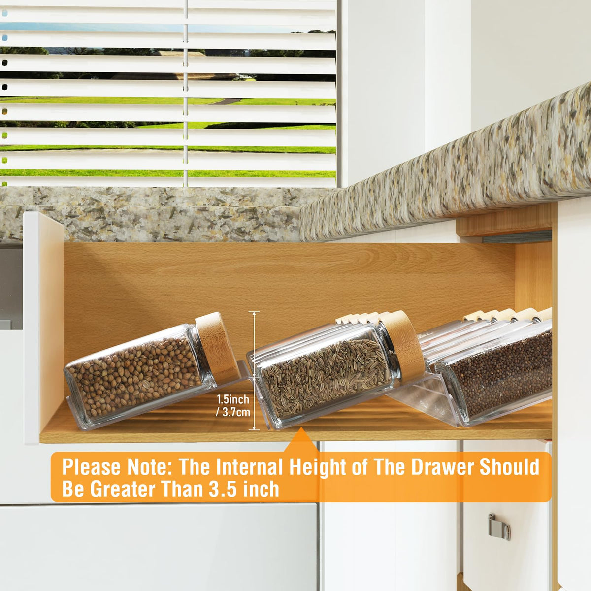 Suneerplay Drawer Spice Jars Display with slanted view