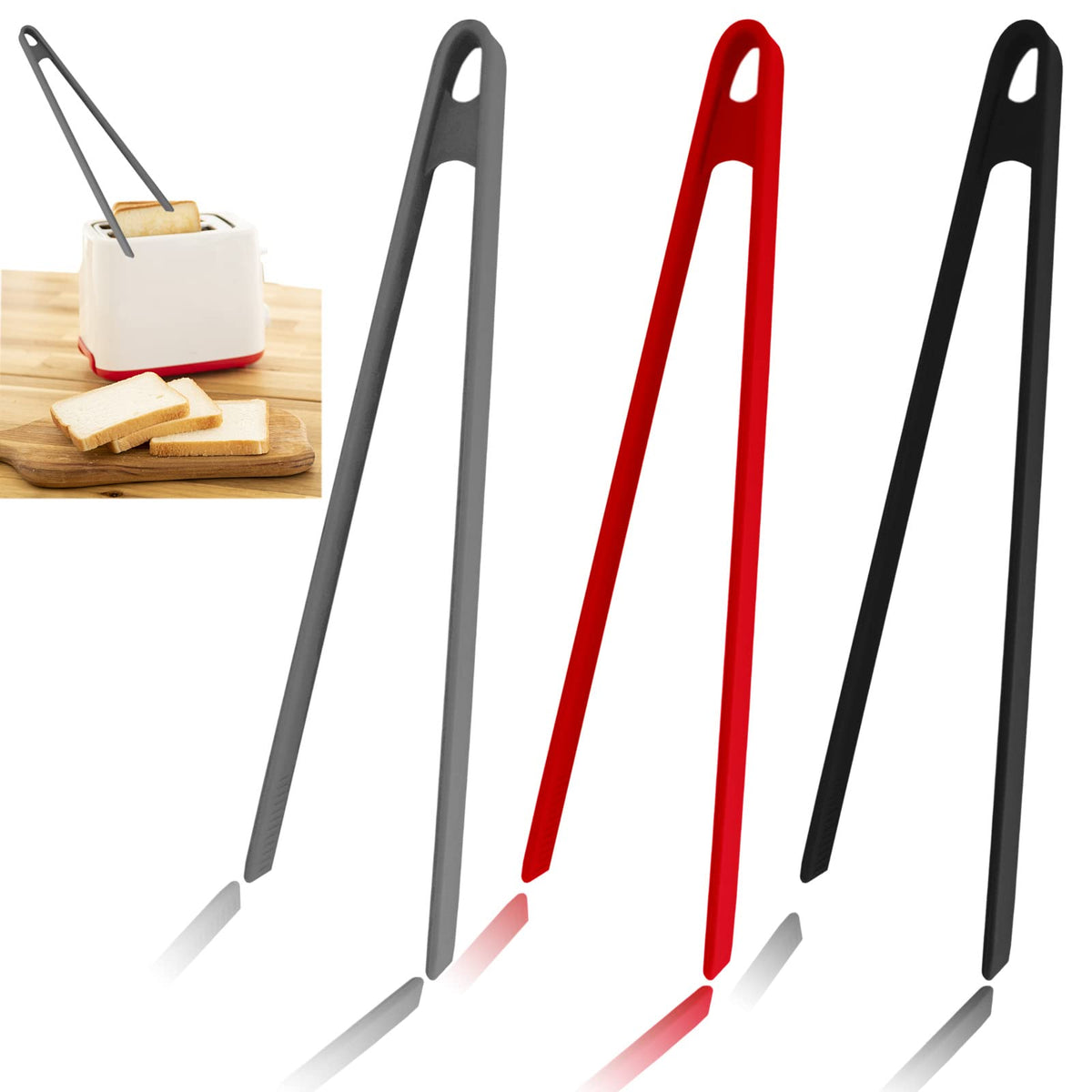 Sunenlyst 3-piece silicone toast tongs for safe handling without scratching cookware