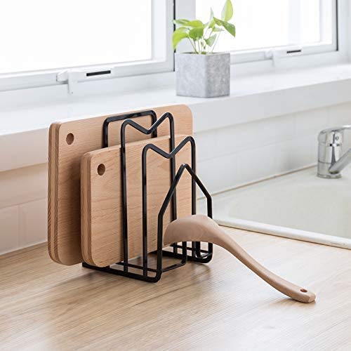 SUNFICON cutting board rack front view shows compact design for small kitchens.