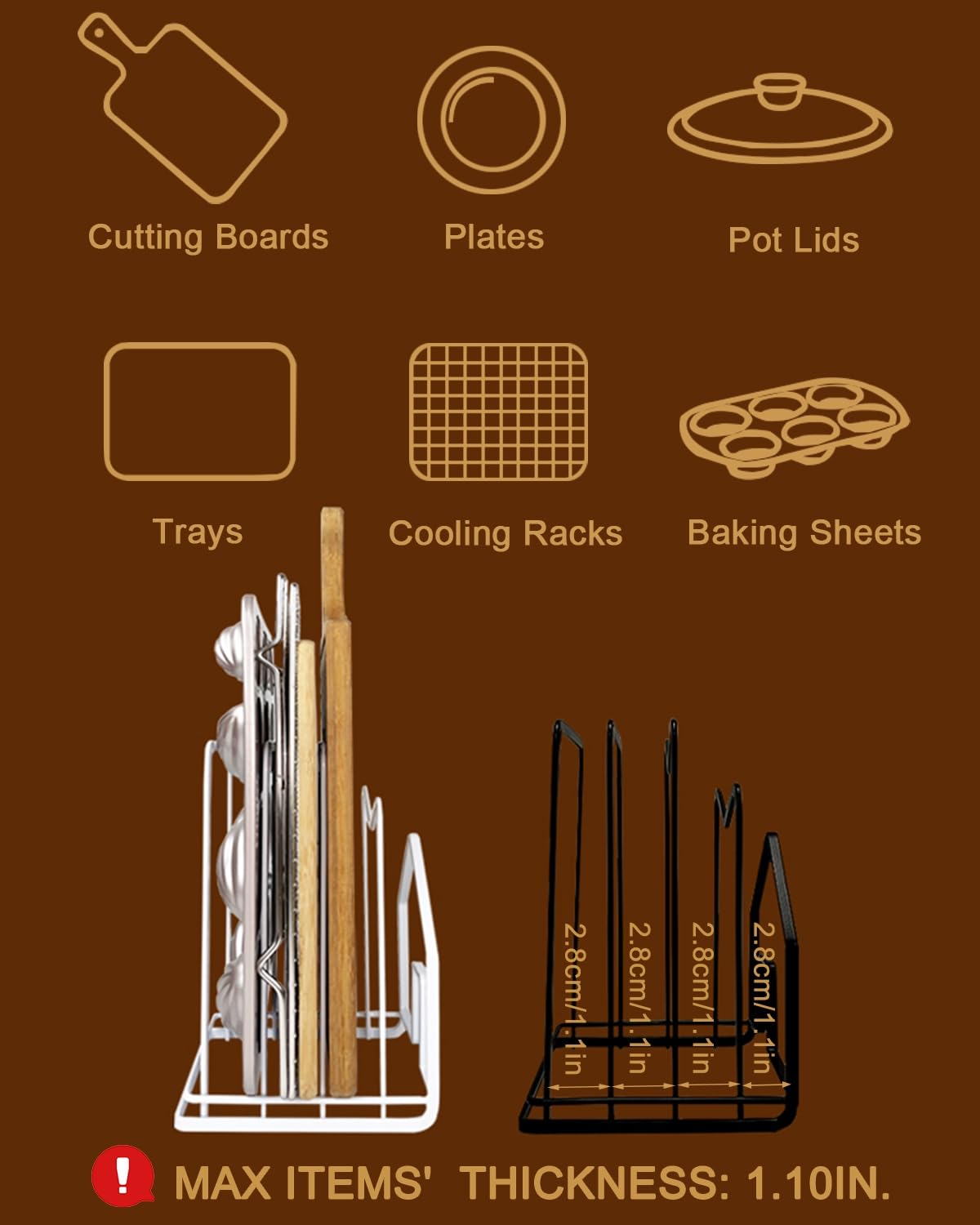 SUNFICON cutting board rack with lids storage demonstrates organized kitchen essentials at a glance.