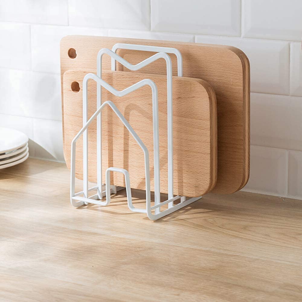 SUNFICON cutting board rack white front view for easy access to boards.