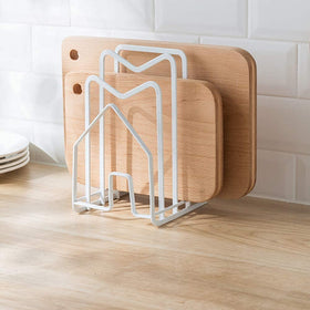 SUNFICON cutting board rack white front view for easy access to boards.