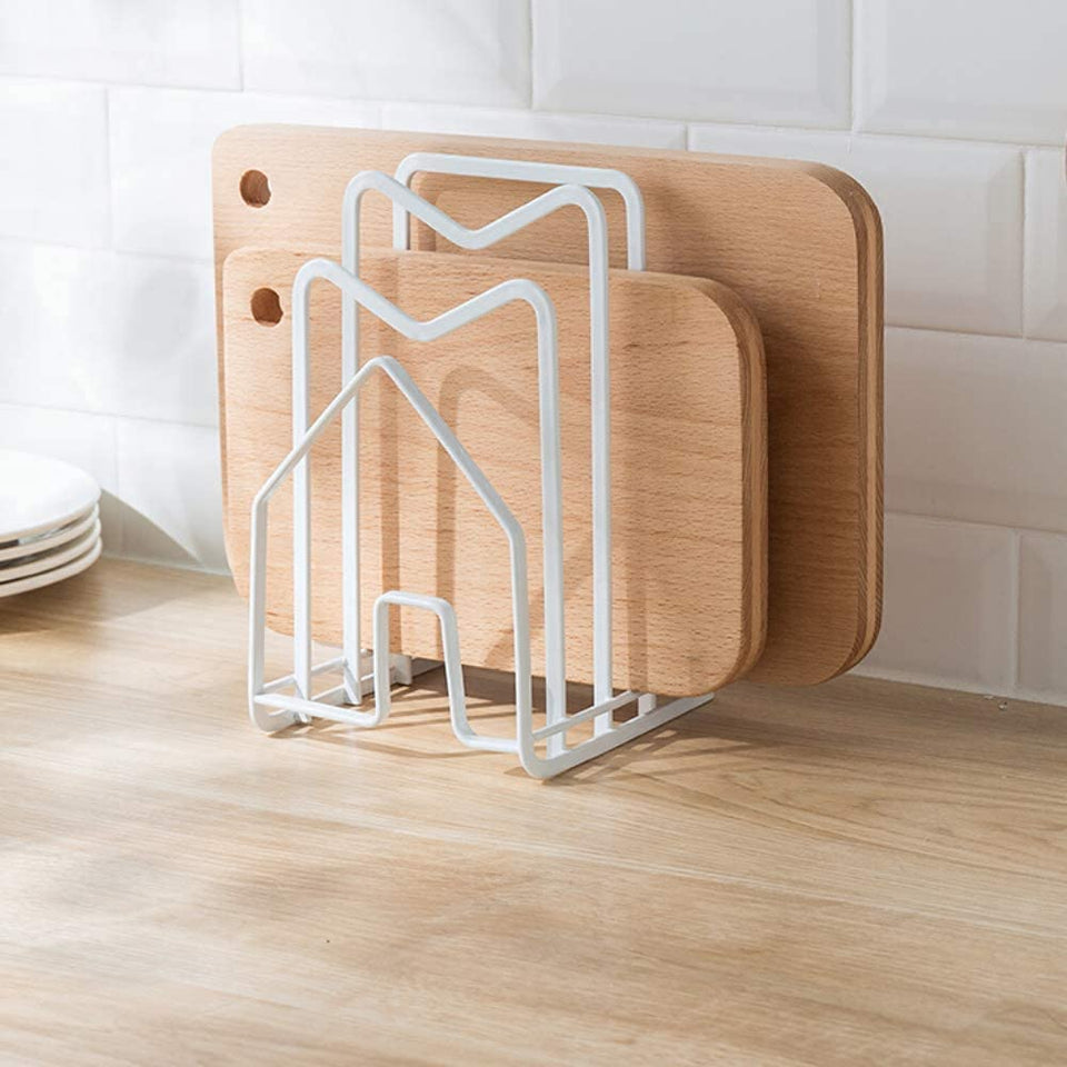 SUNFICON cutting board rack white front view for easy access to boards.
