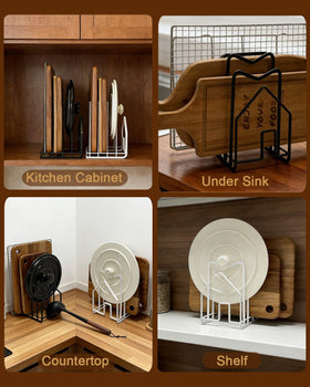 SUNFICON kitchen lids and boards rack white keeps cookware organized and within reach.