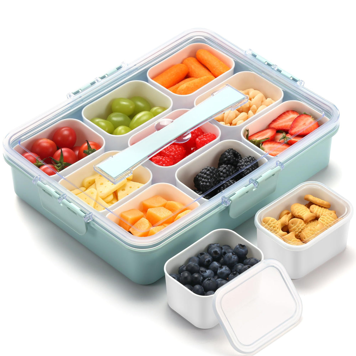 Sunhanny Snackle Box with nine compartments and lid for organized snacks on the go.