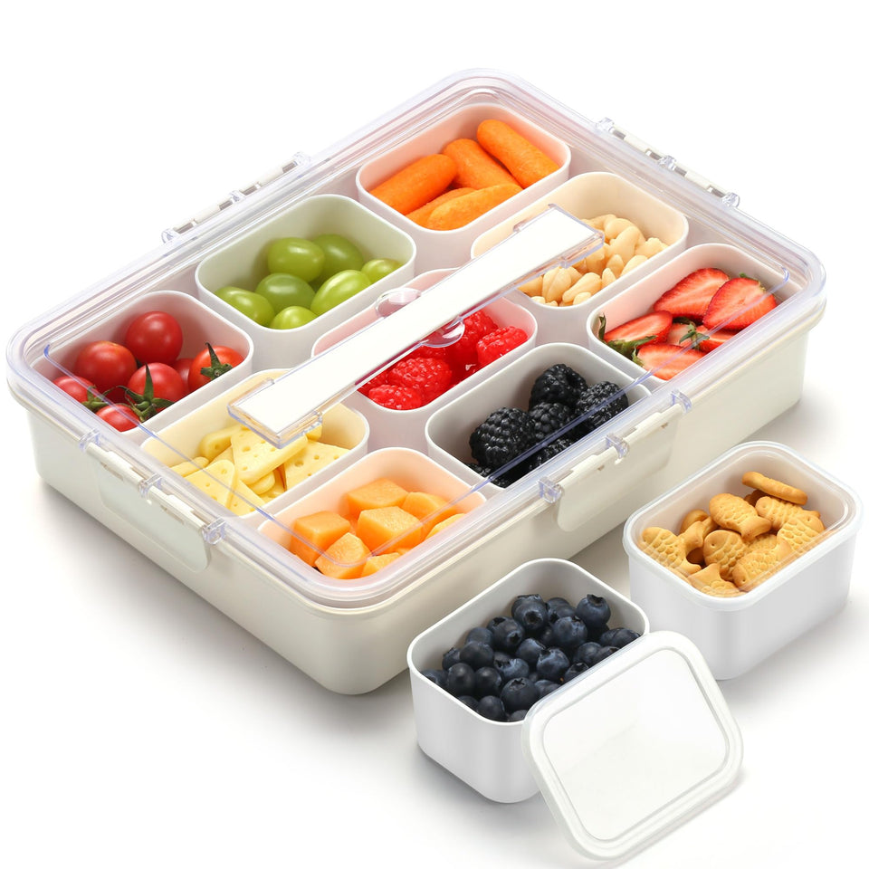 Sunhanny Snackle Box 9-compartment tray with lid, ideal for organized snacks on the go.
