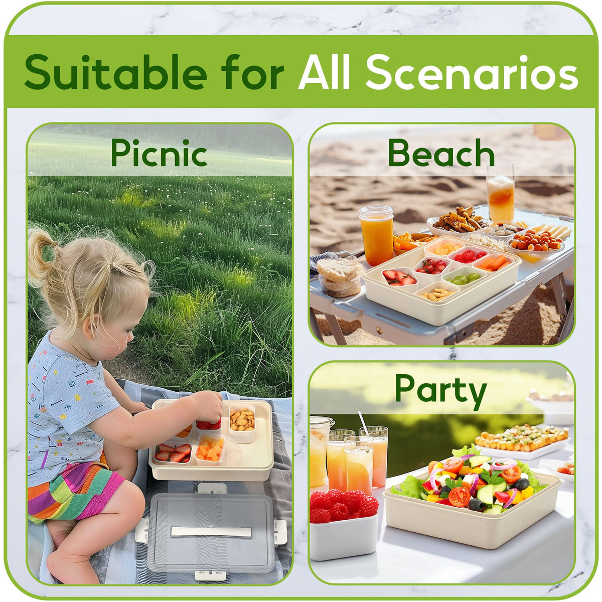 Sunhanny Snackle Box 9 compartments are dishwasher safe for easy cleanup.