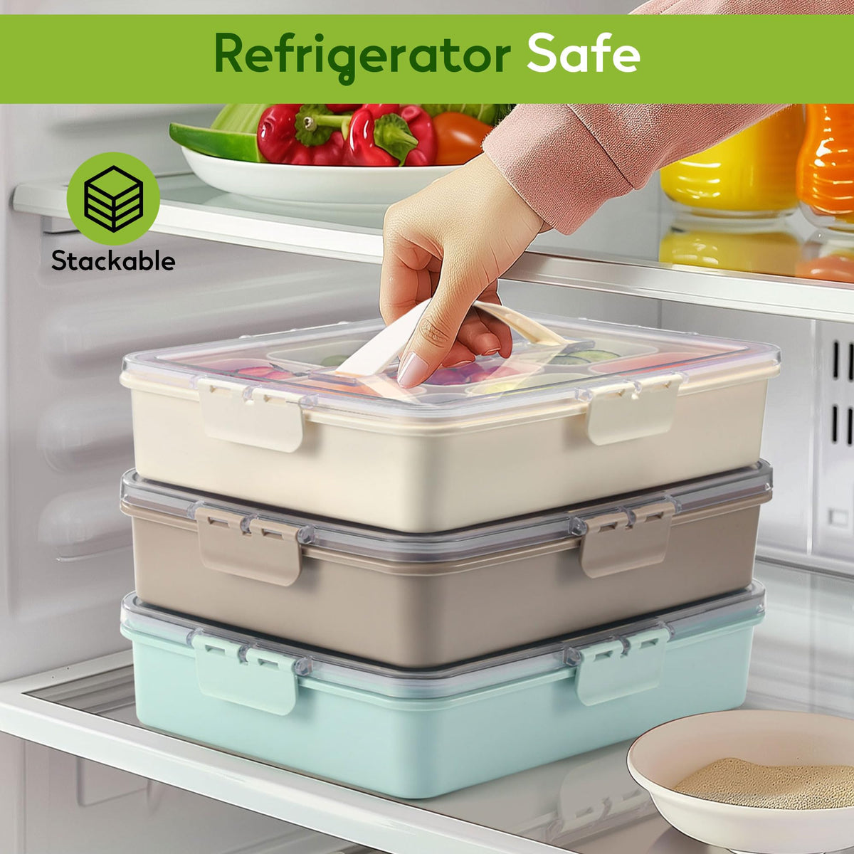 Sunhanny Snackle Box food-safe materials keep snacks fresh in the fridge.