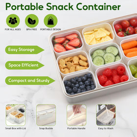 Sunhanny Snackle Box nine mini boxes with lids for mess-free portions.