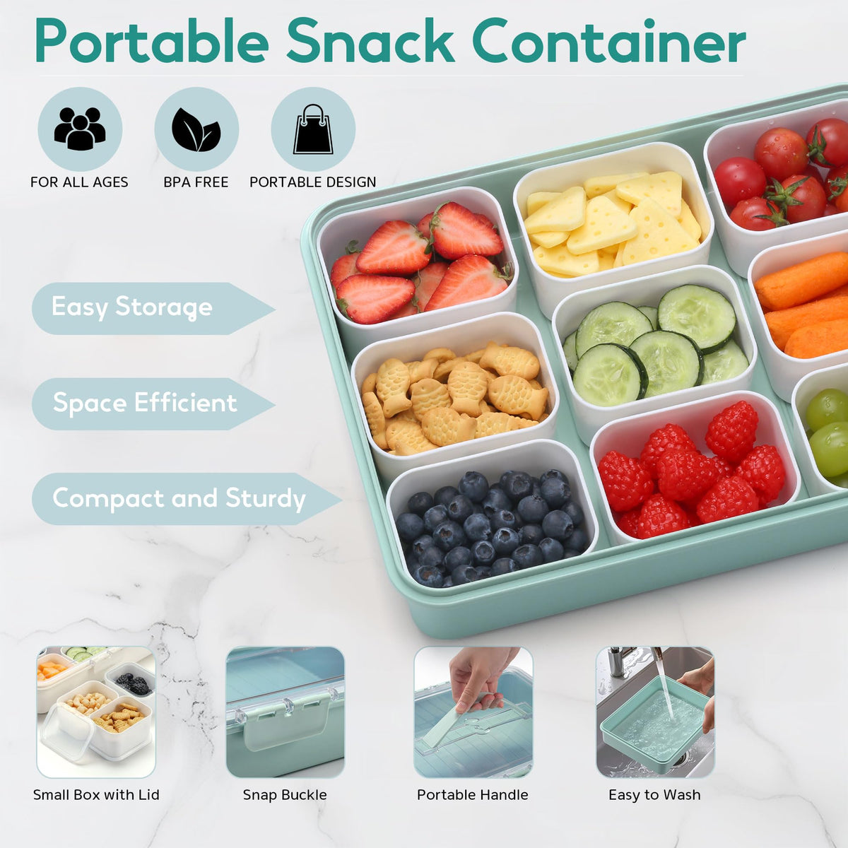 Sunhanny Snackle Box has sturdy latches and a comfortable handle for travel.
