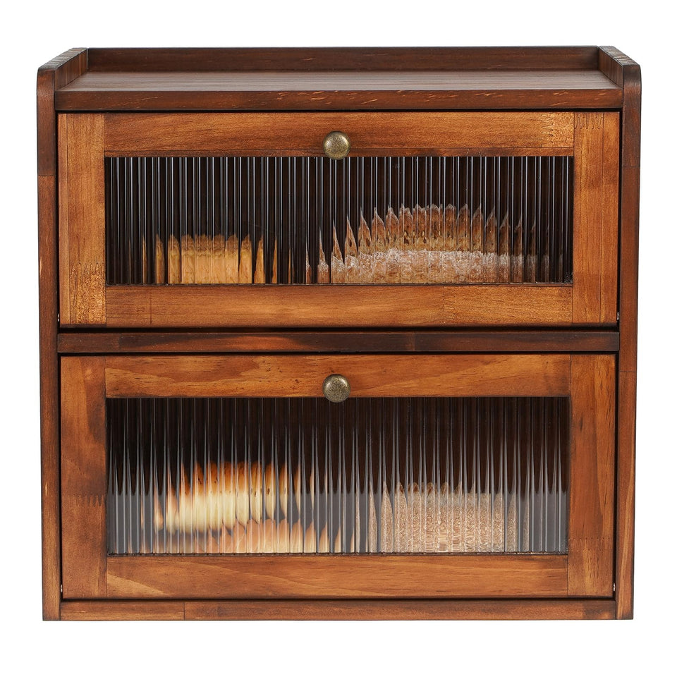 Sunhoo bread box front view with two-layer design for organized storage