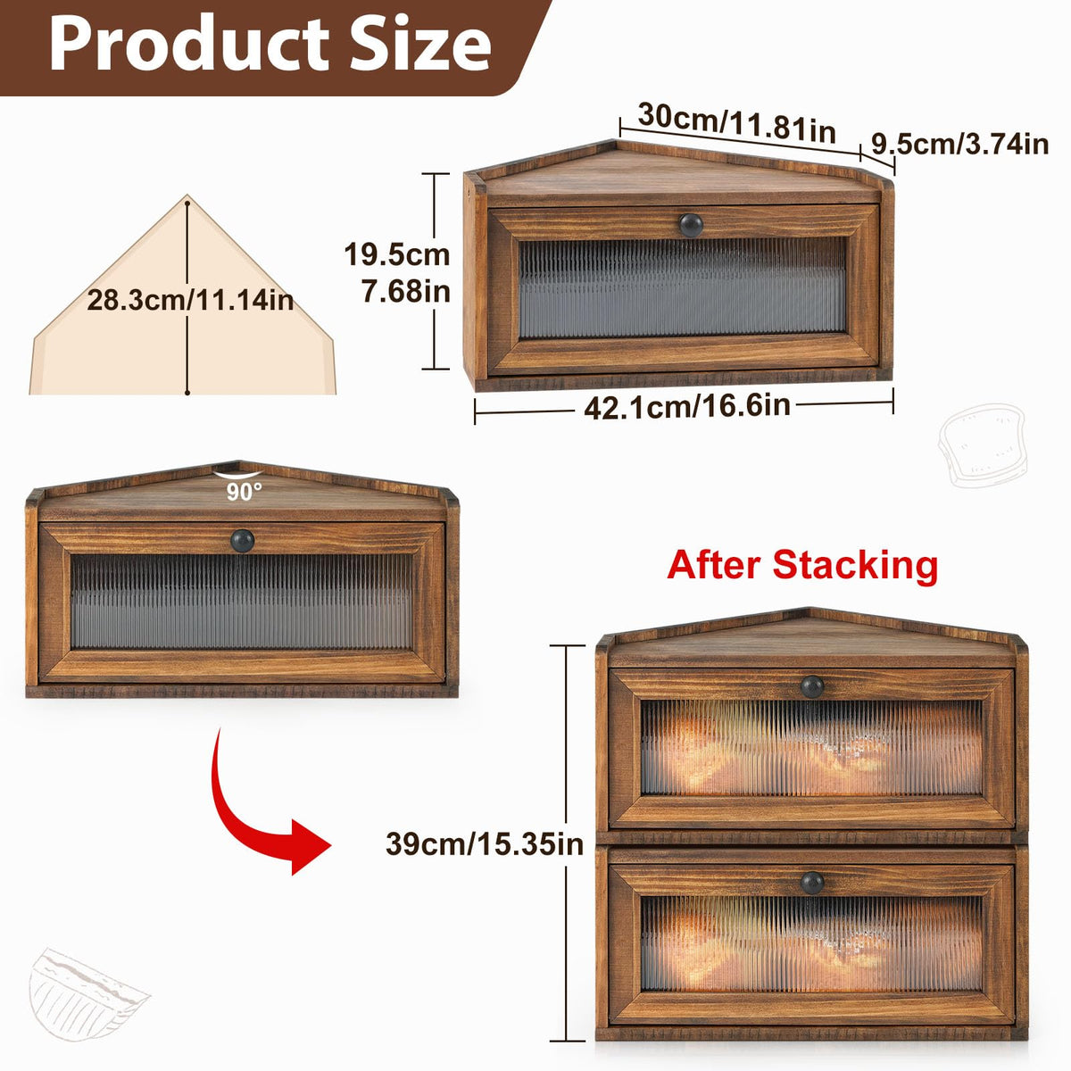 Sunhoo bread box solid pine wood with acrylic panel.