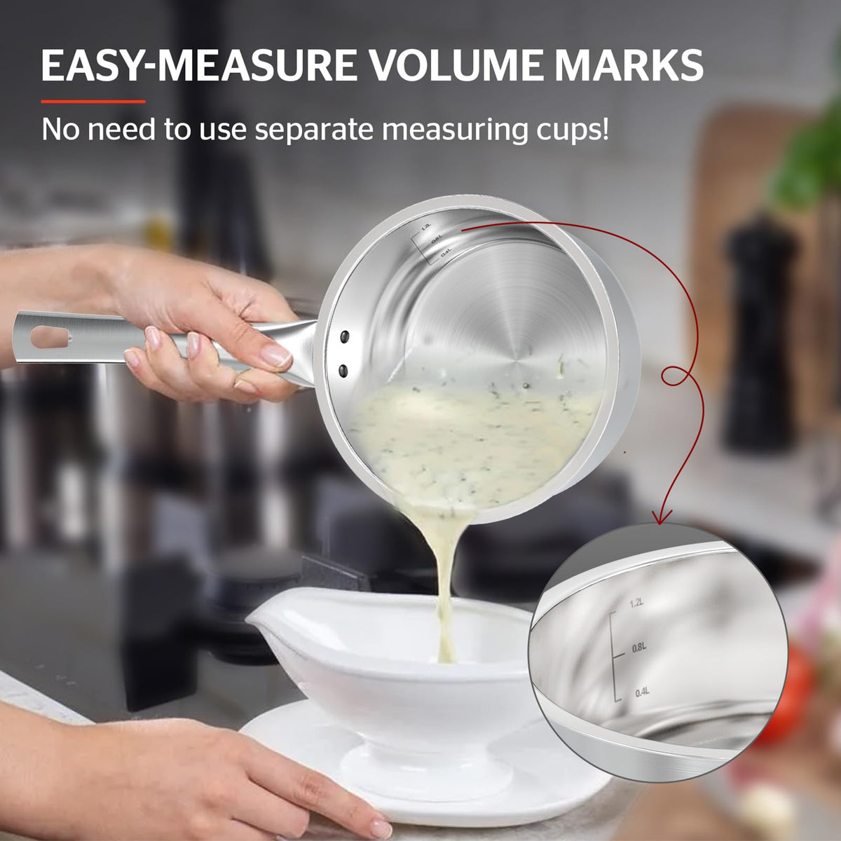 Sunhouse 2-quart sauce pan interior is non-reactive to preserve natural flavors.