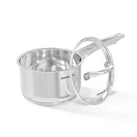 Sunhouse 2-quart sauce pan on stove delivers even heat for smooth sauces.