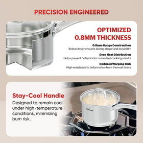 Sunhouse 2-quart sauce pan with tempered glass lid lets you monitor simmering.