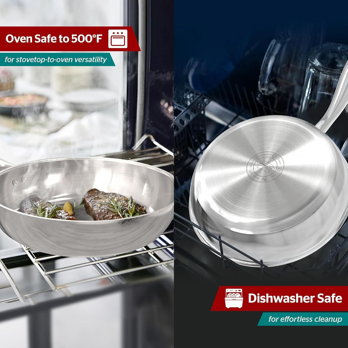Sunhouse 3-ply clad base promotes even heat distribution during cooking.