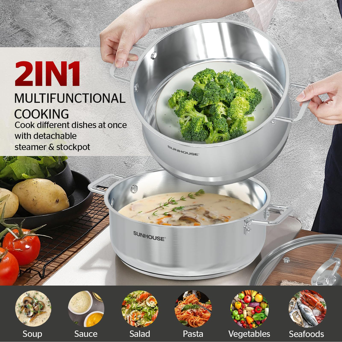 Sunhouse 5.5 qt steamer capacity ready for large meals and batch prep
