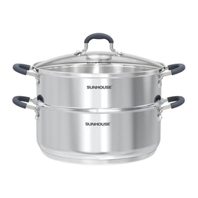 Sunhouse steamer pot with two tiers and lid for quick, healthy meals.