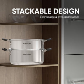 Sunhouse oven-safe up to 500°F for finishing dishes in the oven.