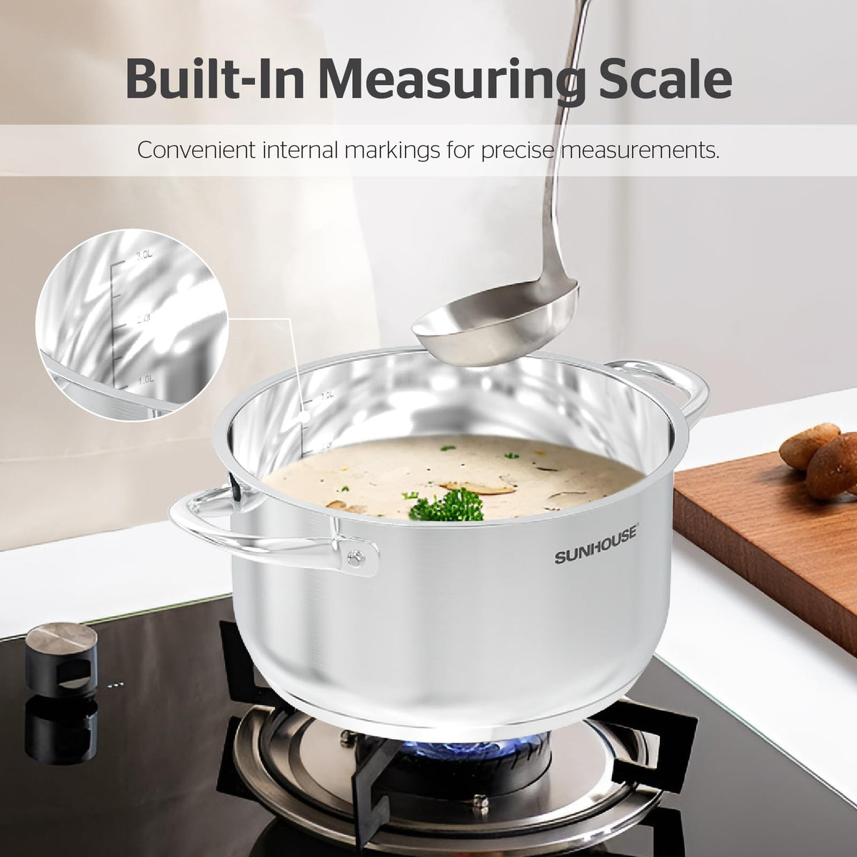 Sunhouse pasta cooking scene perfect for boiling noodles and sauces.