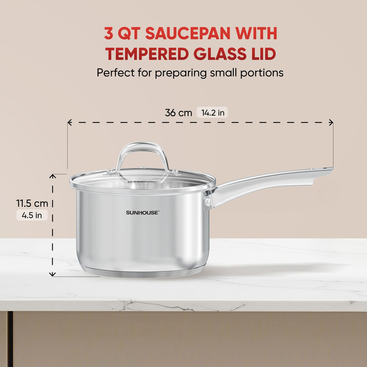 Sunhouse stainless-steel sauce pan with lid ready for simmering sauces