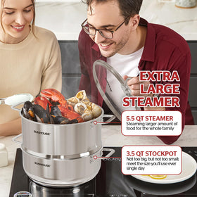 Sunhouse stay-cool riveted handles provide safe transfers from stove to table