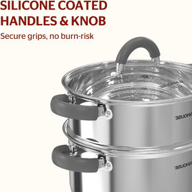 Sunhouse stay-cool handles for secure grip while moving from stove to table